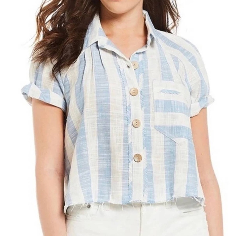 Free People/We the Free Away at Sea Striped Cotton-Blend Top